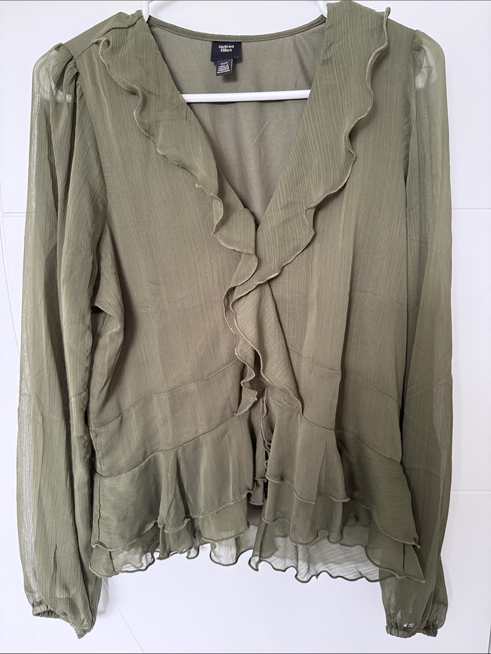 Olive Green Ruffle Wrap Blouse